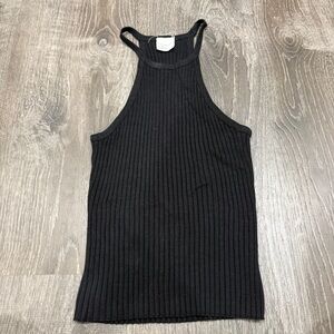essentials by Full Tilt Black Ribbed High Neck Cropped Tank Top